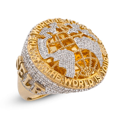 10K Yellow Gold "THE WORLD IS YOURS" 1.375CT Natural Diamond Men Ring