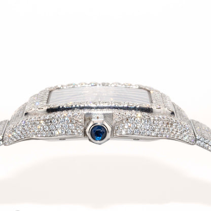 Cartier 40mm Iced Out Roman Dial All White 2 Row Diamond Bezel