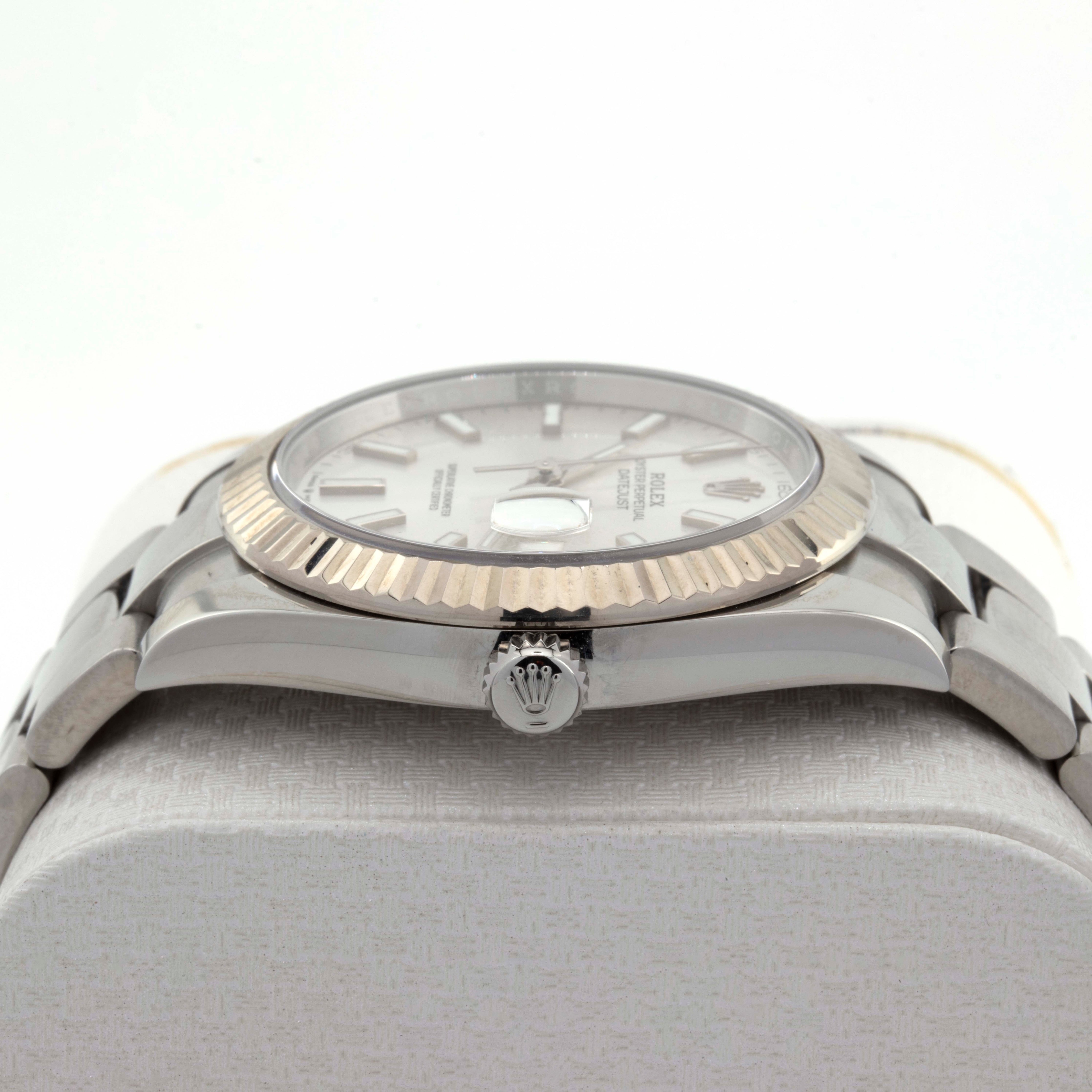 41mm Rolex Datejust II – Factory Set Stainless Steel with White Stick Dial & Fluted Bezel