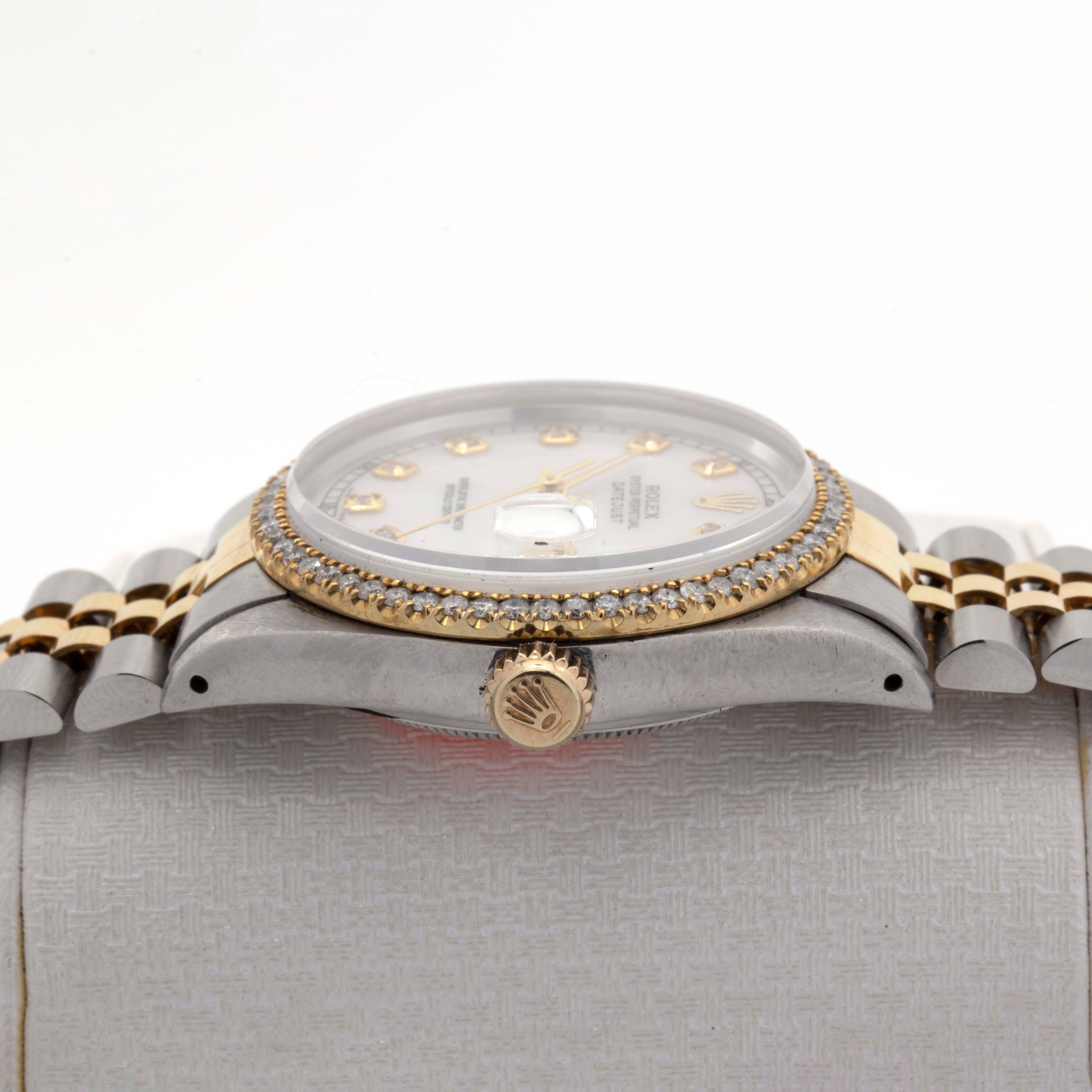 36mm Rolex Two-Tone Jubilee Yellow Diamond Dial with 1-Row Diamond Bezel