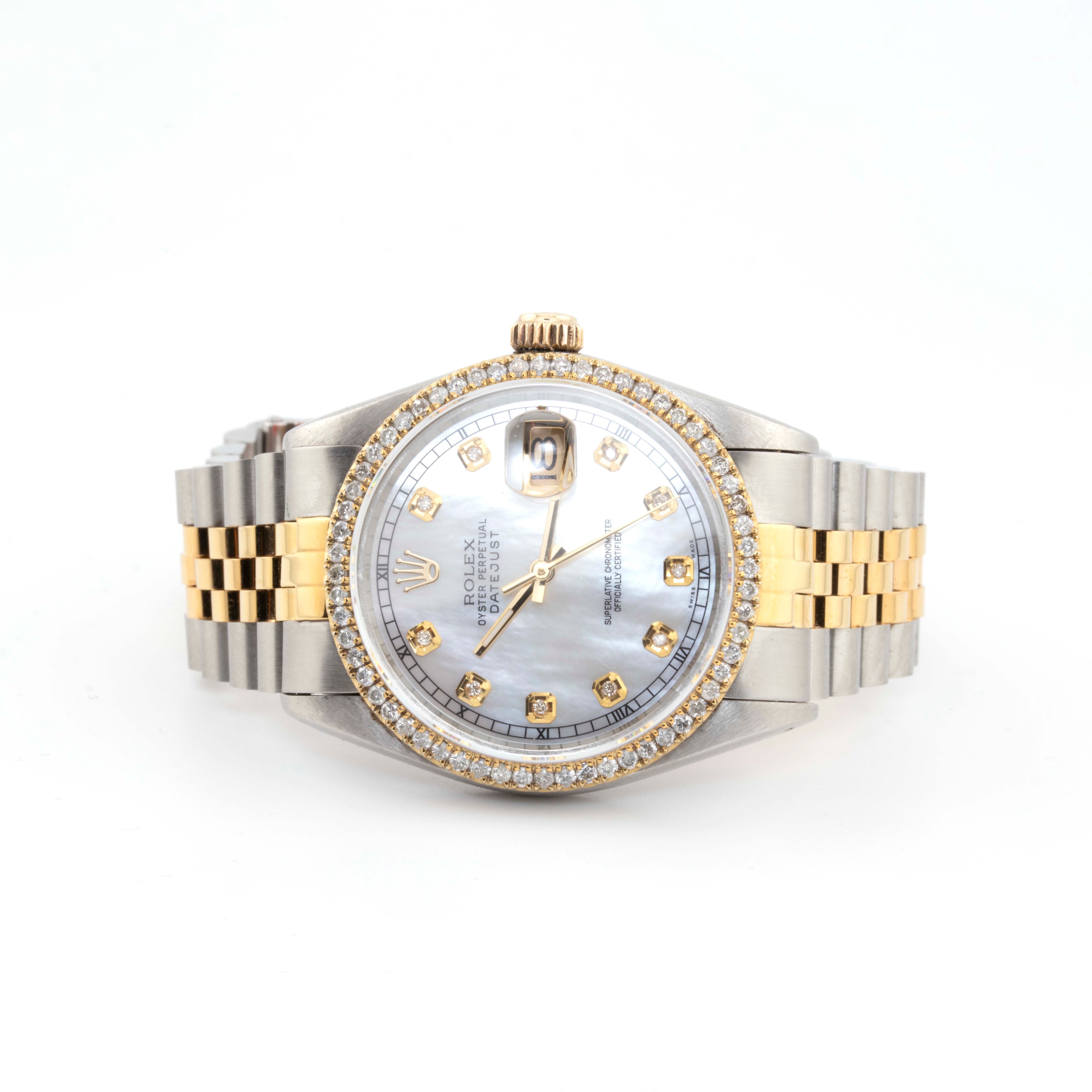 36mm Rolex Two-Tone Jubilee Yellow Diamond Dial with 1-Row Diamond Bezel