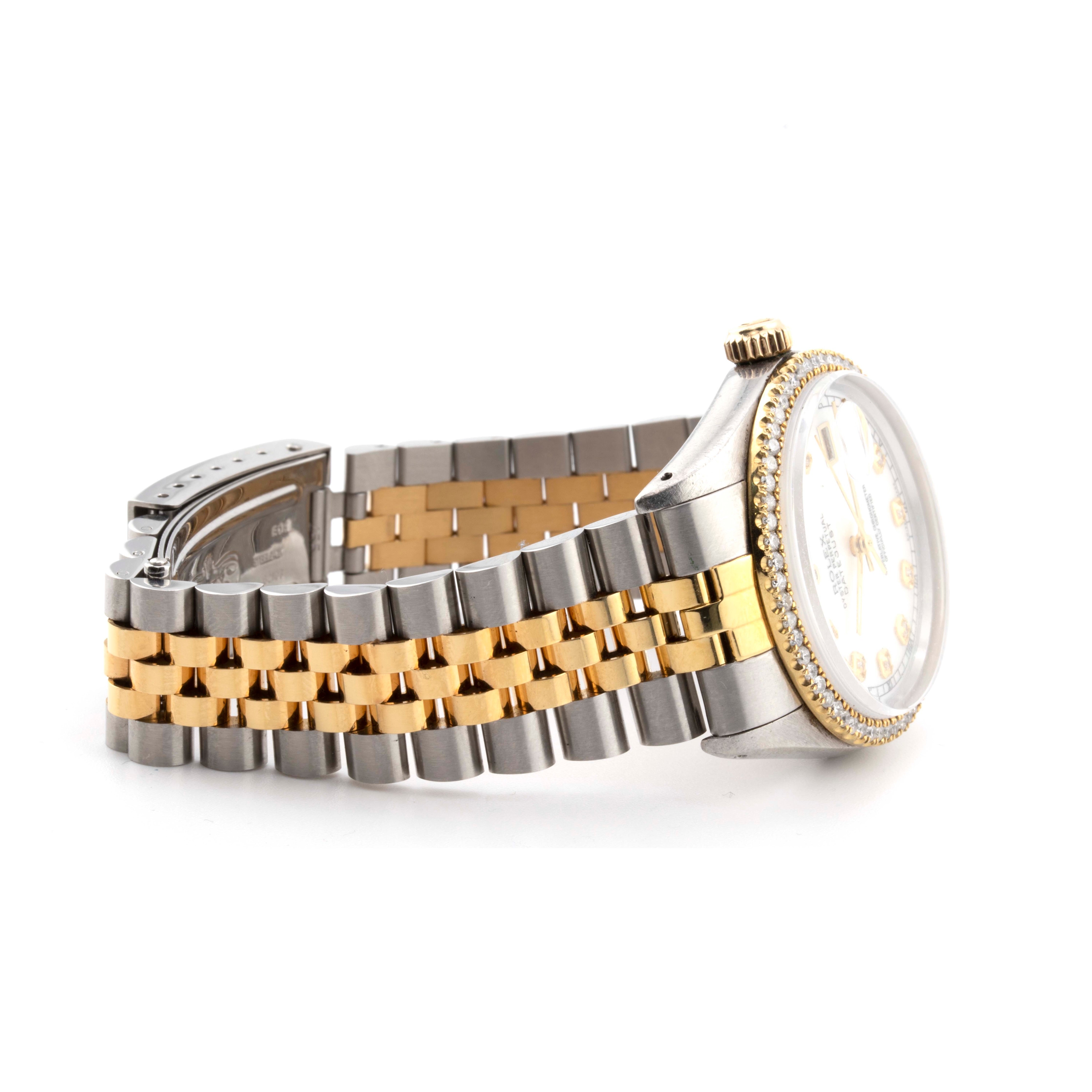 36mm Rolex Two-Tone Jubilee Yellow Diamond Dial with 1-Row Diamond Bezel