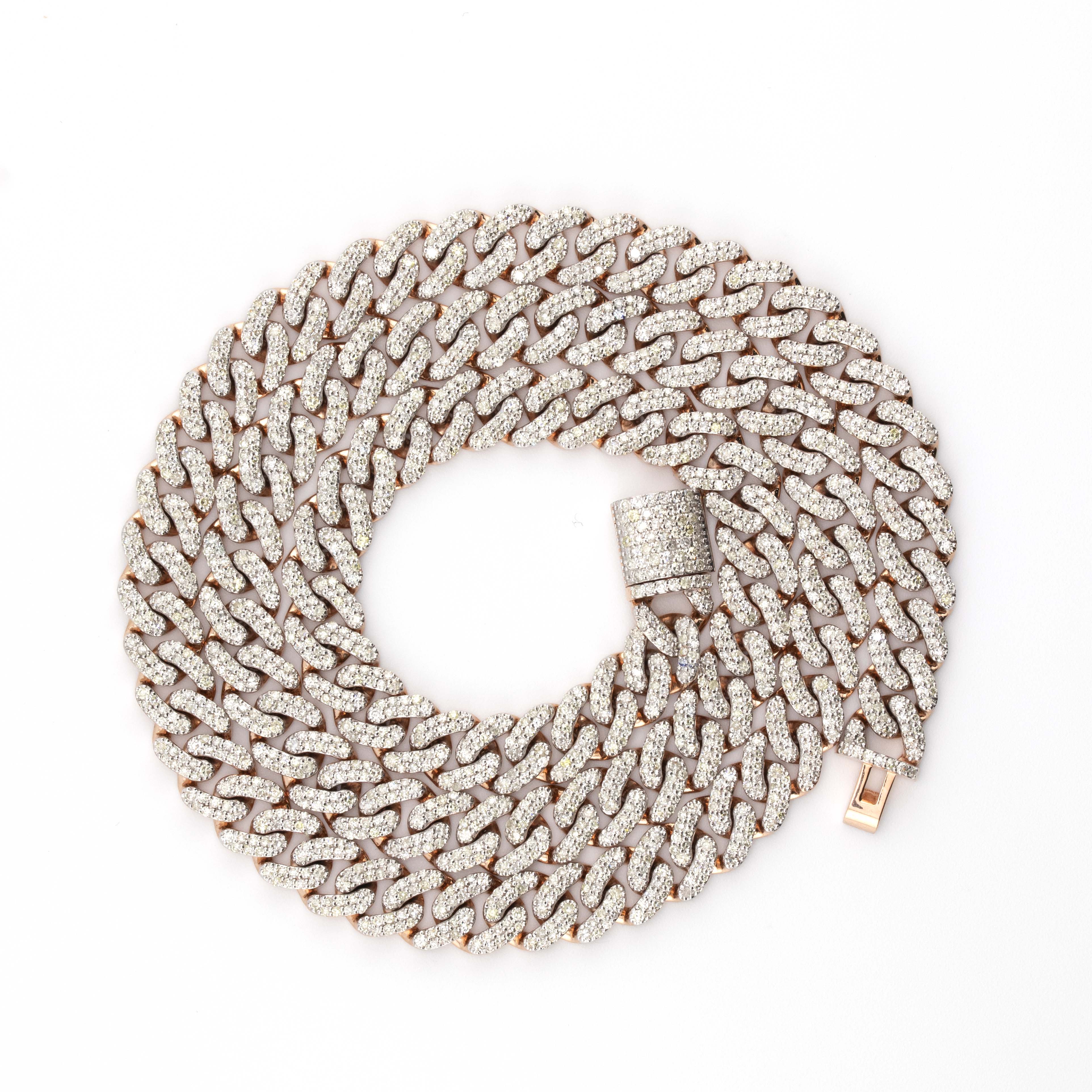 10k 2 Row Rose Gold Pave Cuban Chain (8mm, 22”)