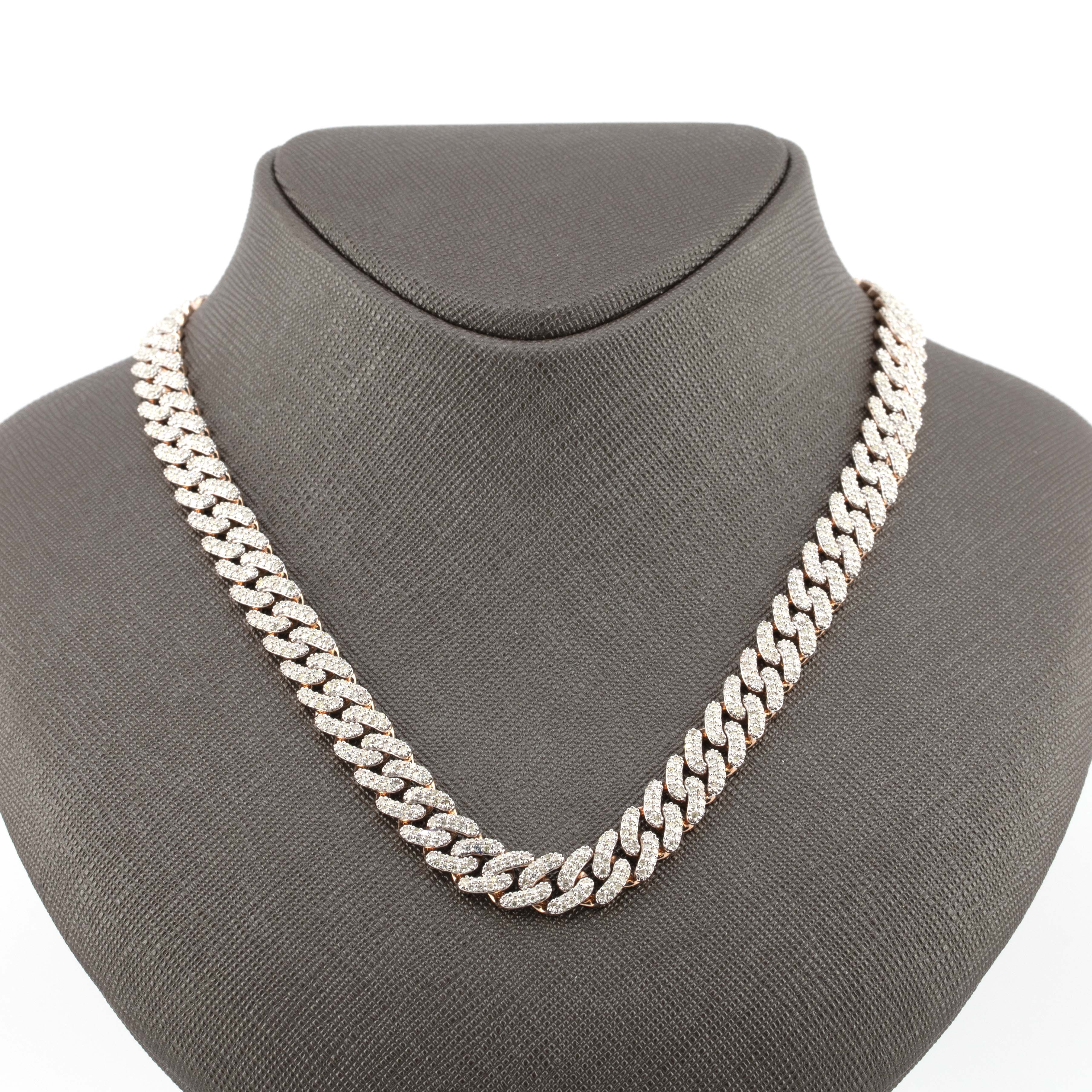 10k 2 Row Rose Gold Pave Cuban Chain (8mm, 22”)