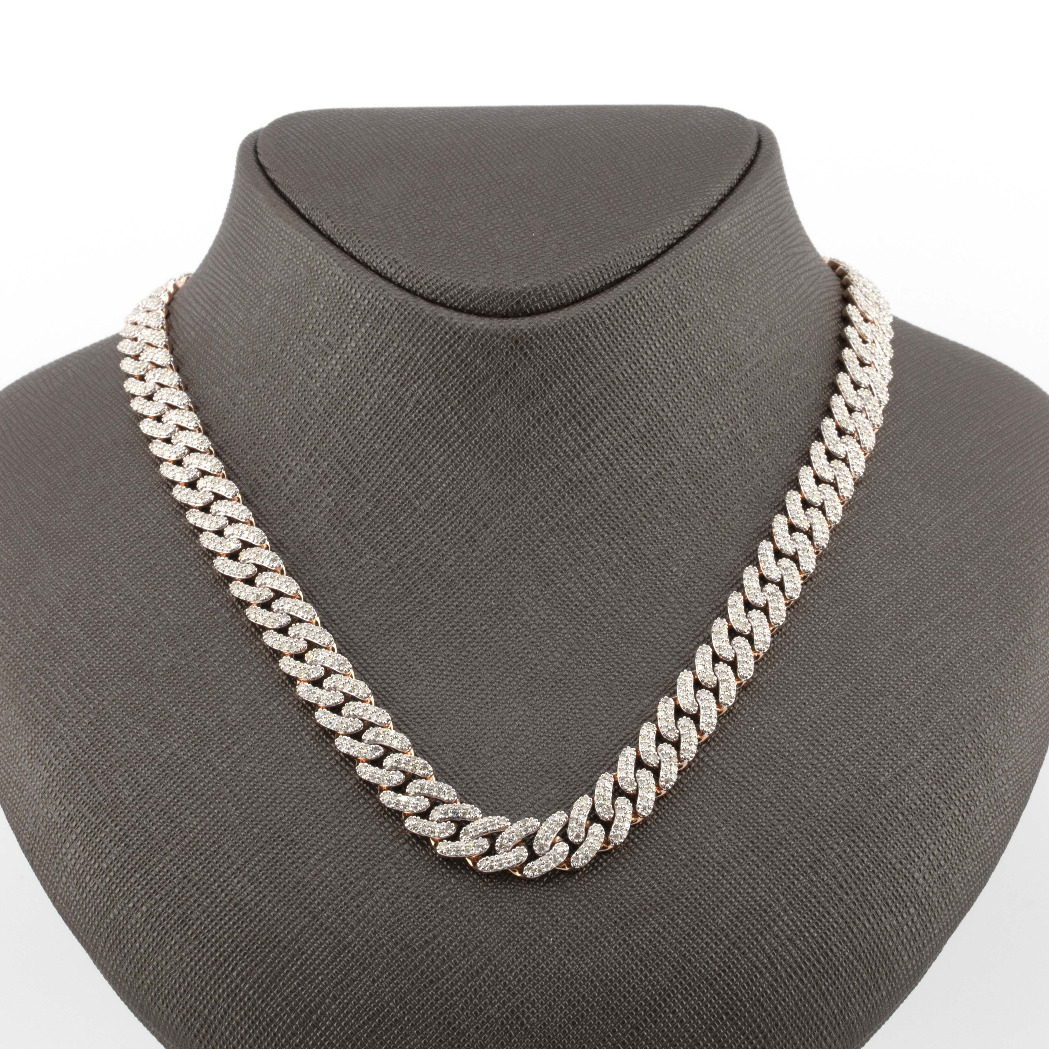 10k 2 Row Rose Gold Pave Cuban Chain (8mm, 22”)