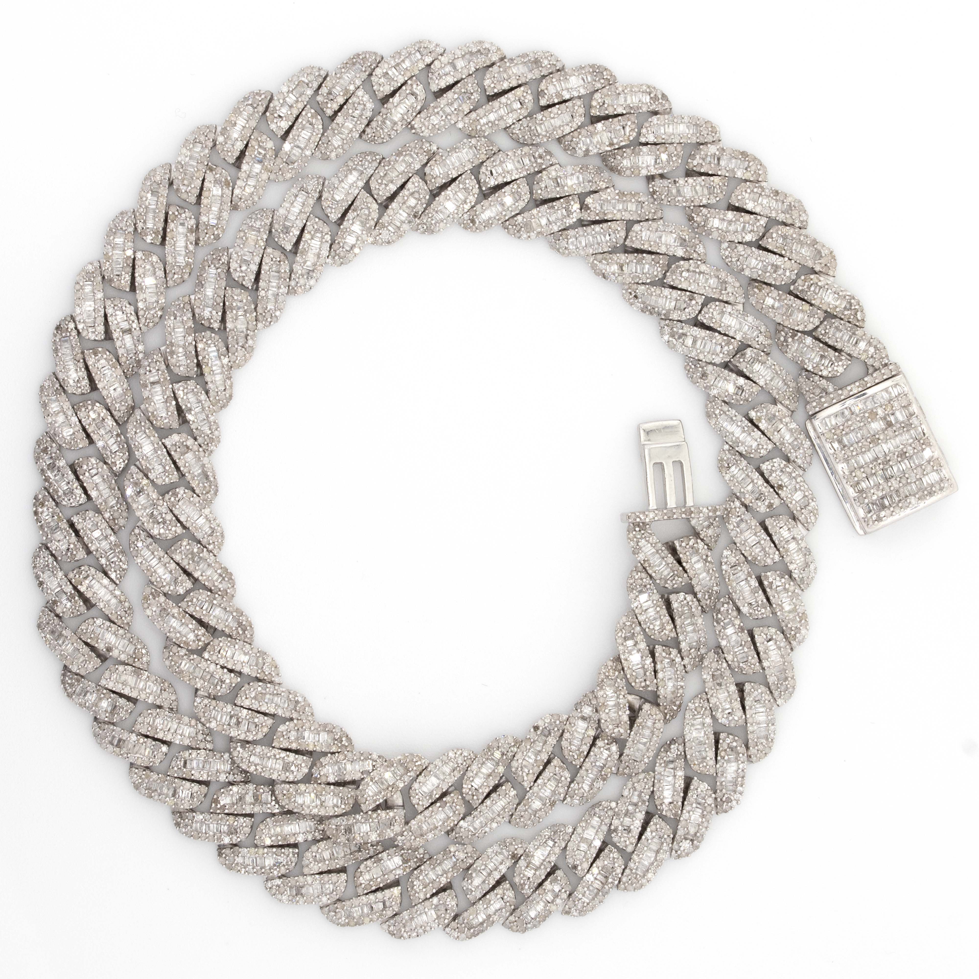 10mm Silver with Diamond Baguette Cuban Chain (18”)