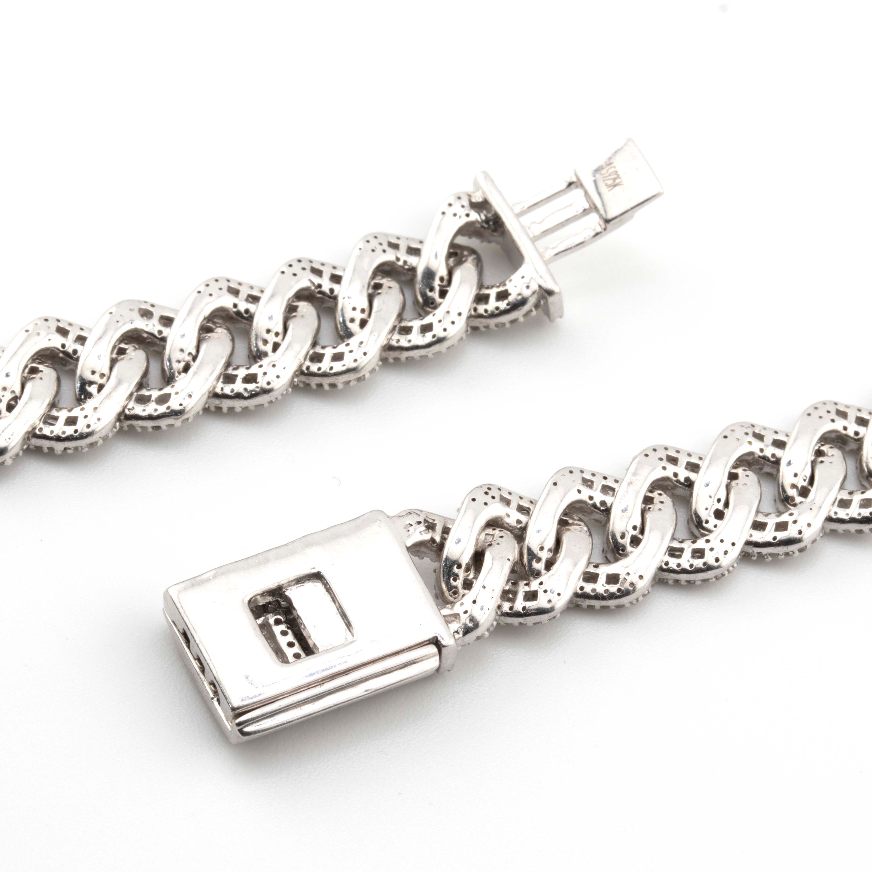 10mm Silver with Diamond Baguette Cuban Chain (18”)