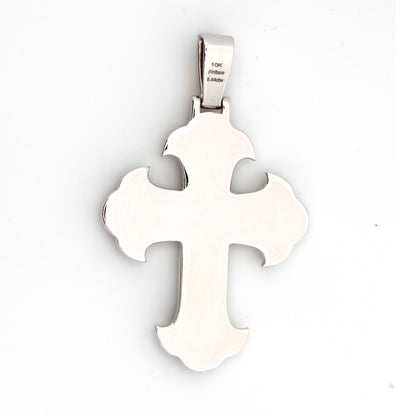 10K White Gold Baguette & Round Diamond 5.44CT Chrome Heart Cross Pendant