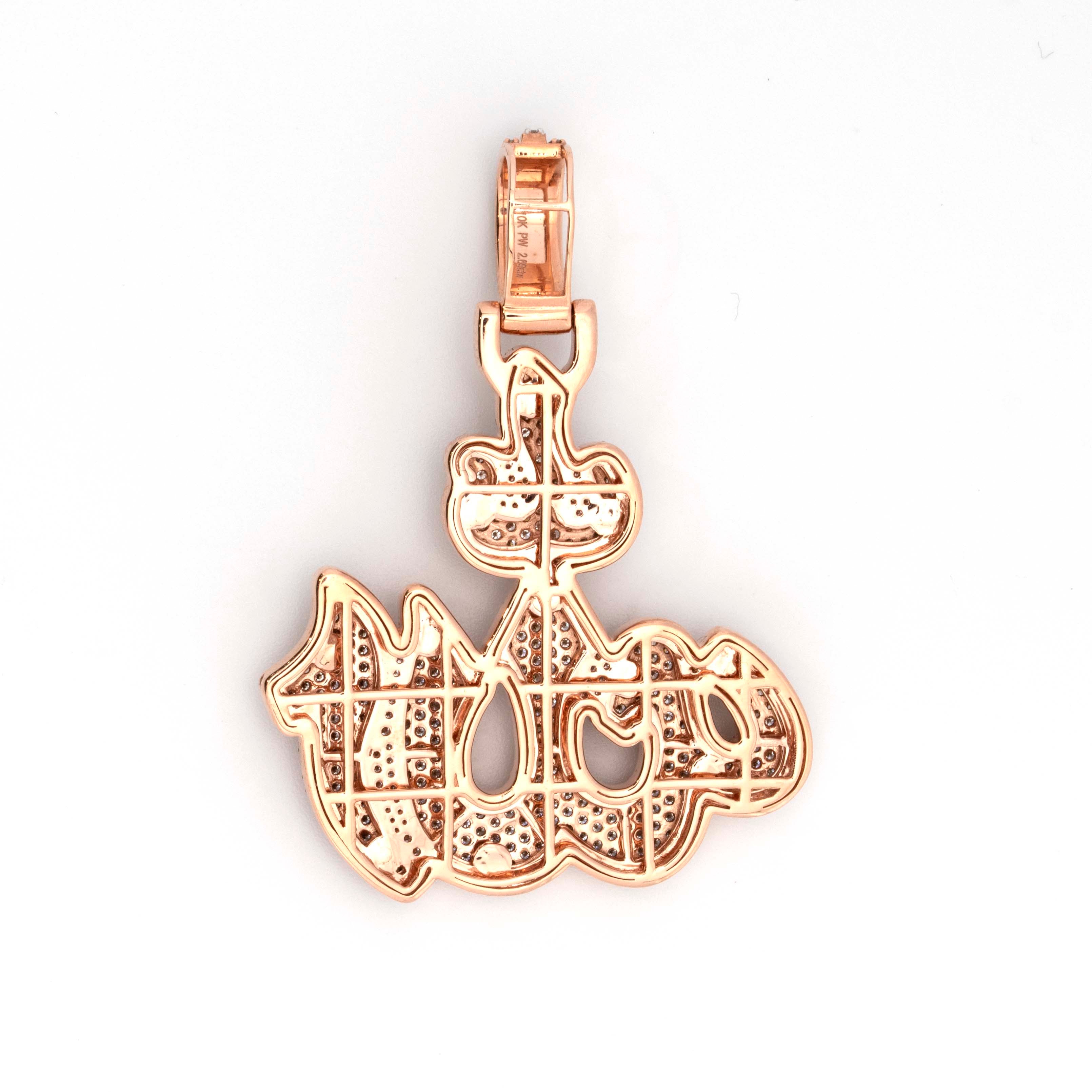 10K Rose Gold 2.69CT Allah Diamond Pendant