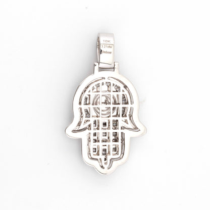 10K White Gold 3.21CT Baguette and Round Diamond Hamza Pendant