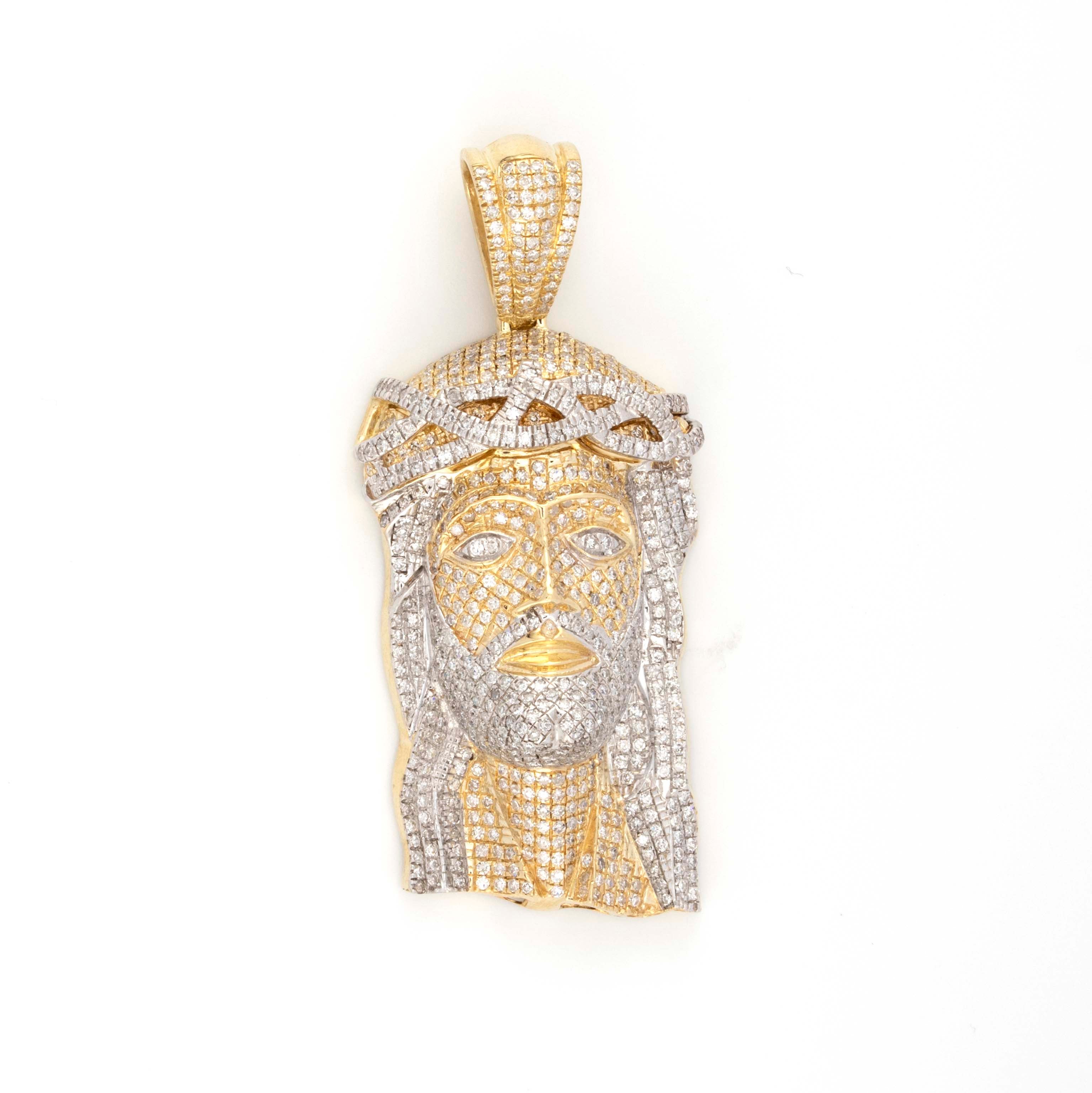 10K Two-Tone Yellow/White Gold 4.3CT Round Diamond Jesus Pendant