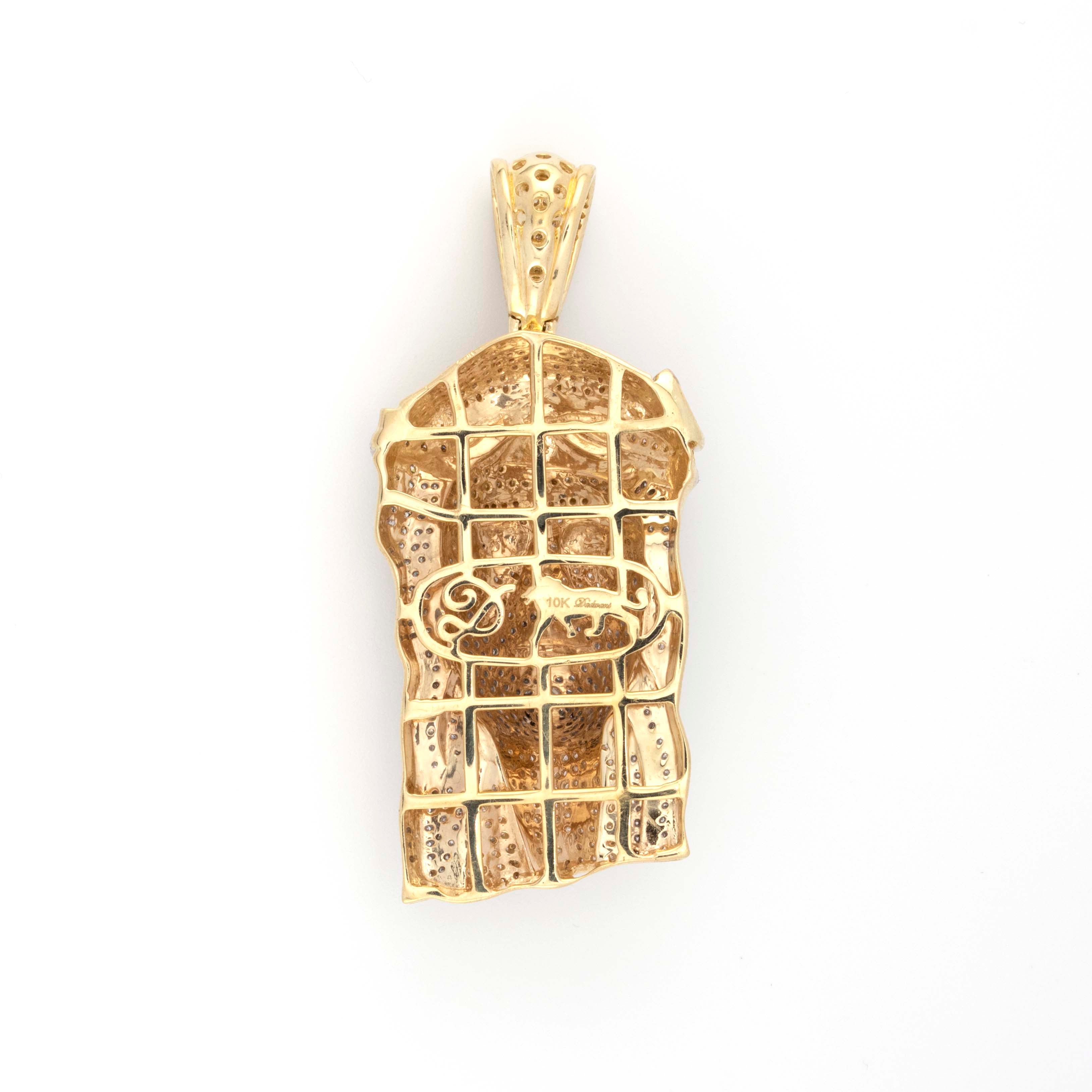 10K Two-Tone Yellow/White Gold 4.3CT Round Diamond Jesus Pendant