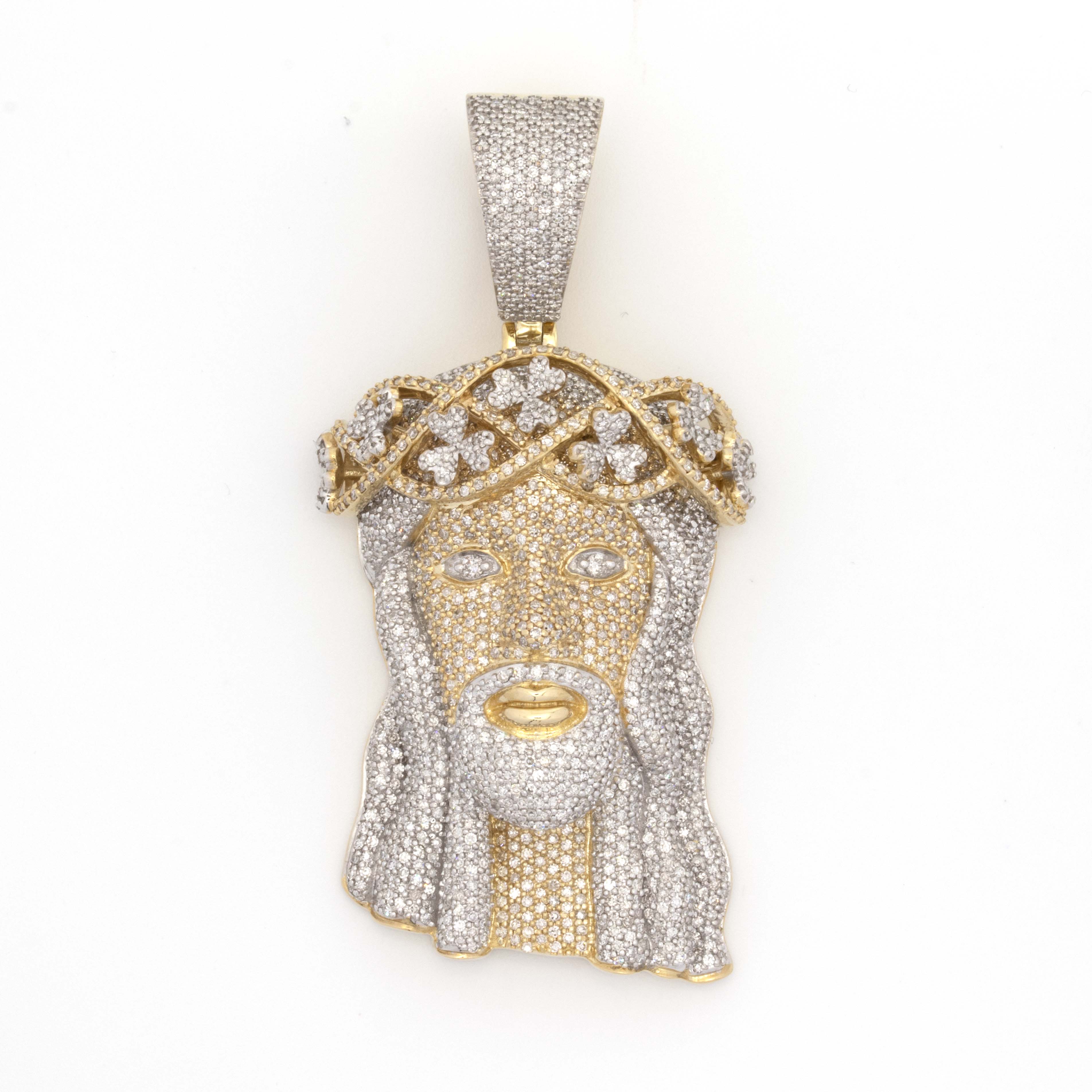 10K Two-Tone Yellow/White Gold Jesus 2CT Round Diamond Pendant