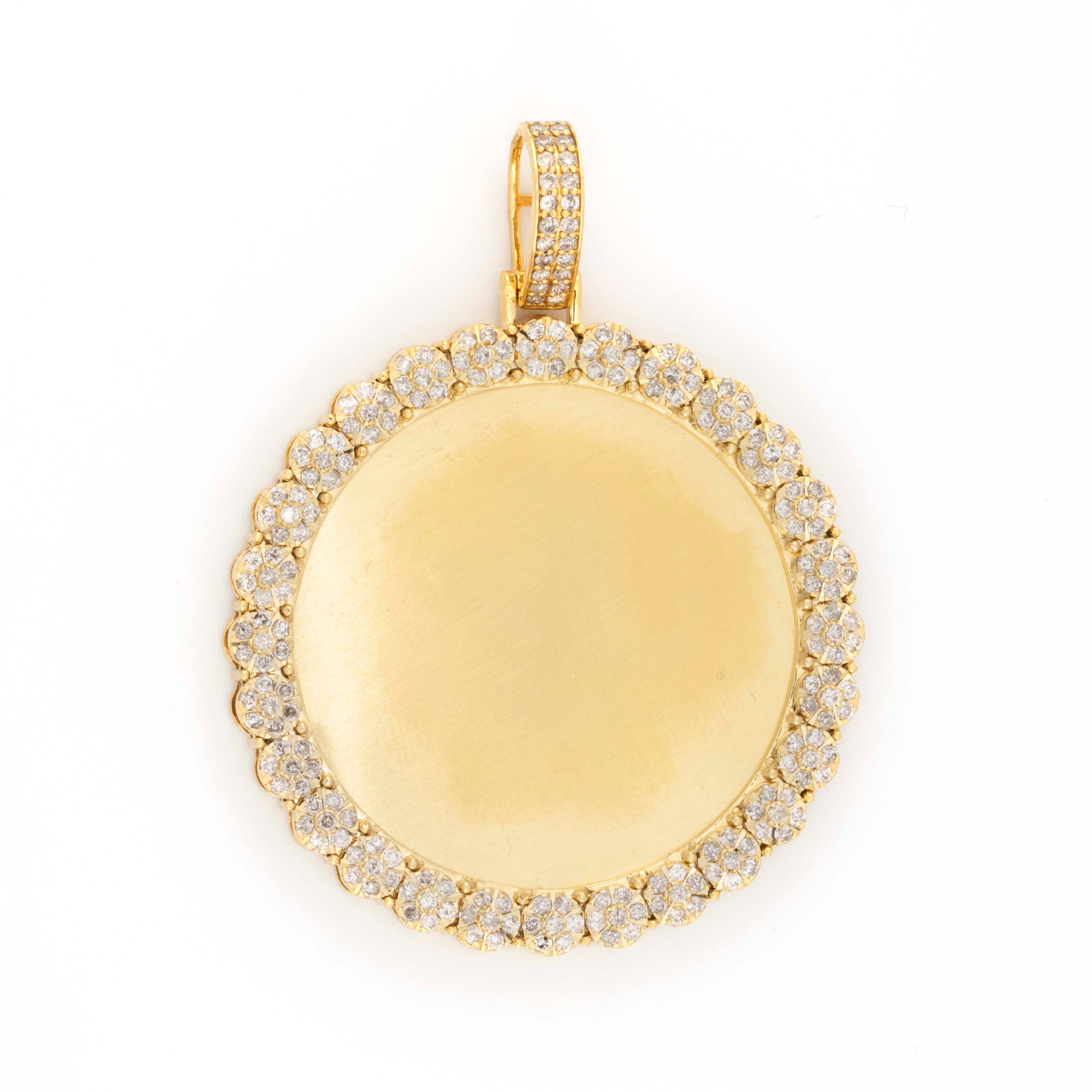 10K Yellow Gold Flower Cluster Memory Frame 1.56CT Diamond Pendant
