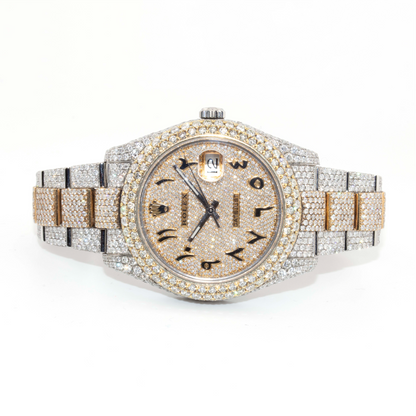 41mm Rolex Datejust II – Iced Out Yellow Two-Tone with Arabic Dial & 2-Row Diamond Bezel