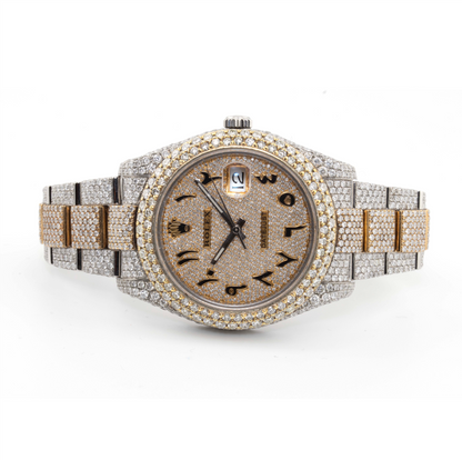 41mm Rolex Datejust II – Iced Out Yellow Two-Tone with Arabic Dial & 2-Row Diamond Bezel