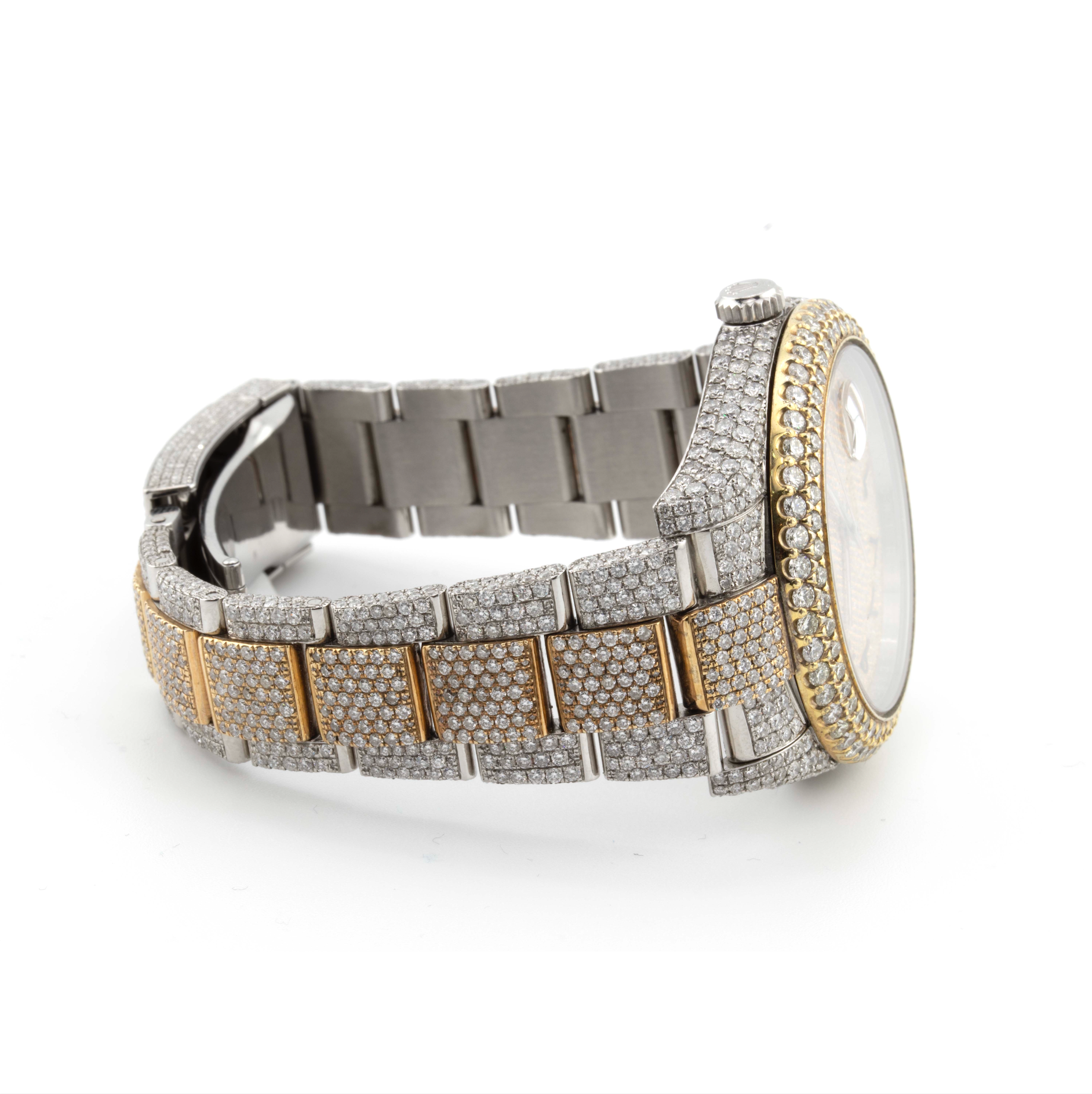 41mm Rolex Datejust II – Iced Out Yellow Two-Tone with Arabic Dial & 2-Row Diamond Bezel