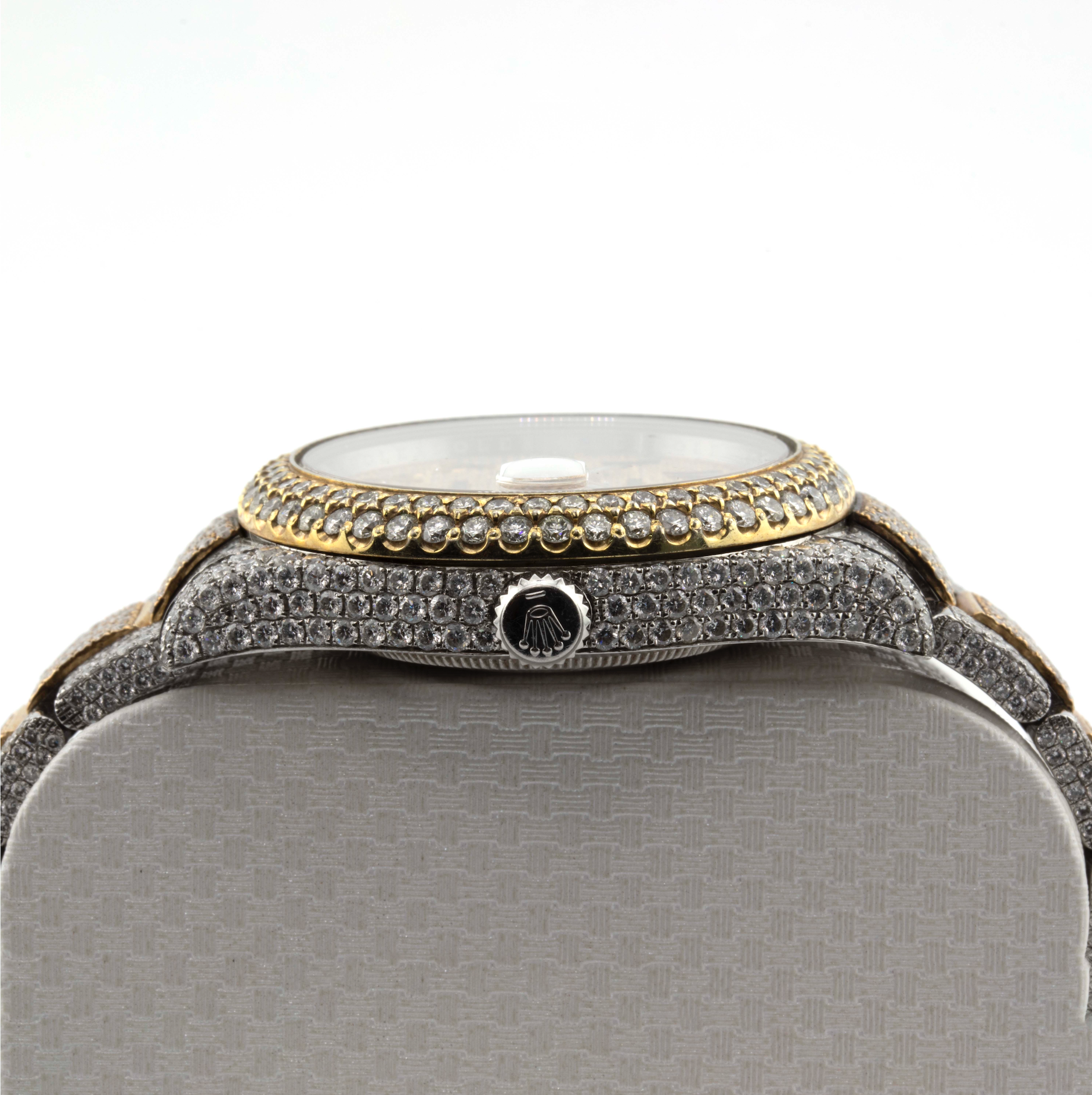 41mm Rolex Datejust II – Iced Out Yellow Two-Tone with Arabic Dial & 2-Row Diamond Bezel