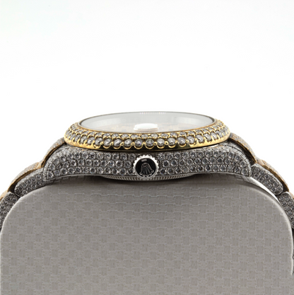 41mm Rolex Datejust II – Iced Out Yellow Two-Tone with Arabic Dial & 2-Row Diamond Bezel