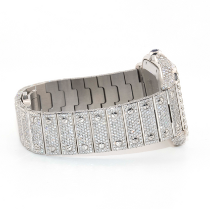 Cartier 40mm Iced Out Roman Dial All White 2 Row Diamond Bezel