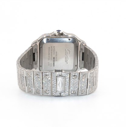 Cartier 40mm Iced Out Roman Dial All White 2 Row Diamond Bezel