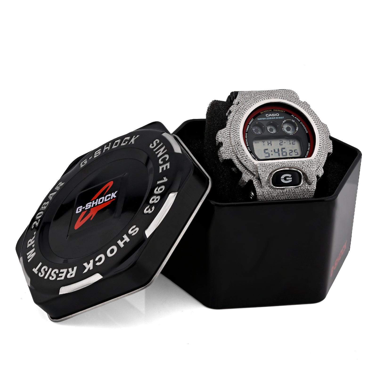 G-Shock DW-6900RL 3.00 CTW All White Diamond Bezel Iced Out Watch