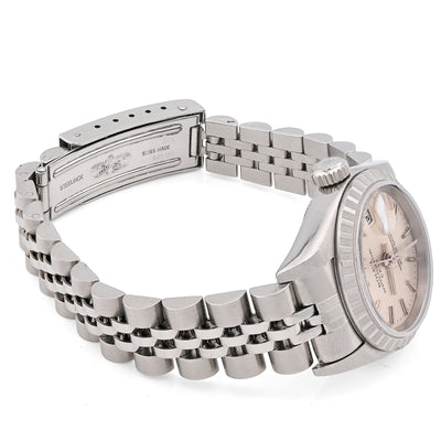 Silver watch with a detailed face on a white background