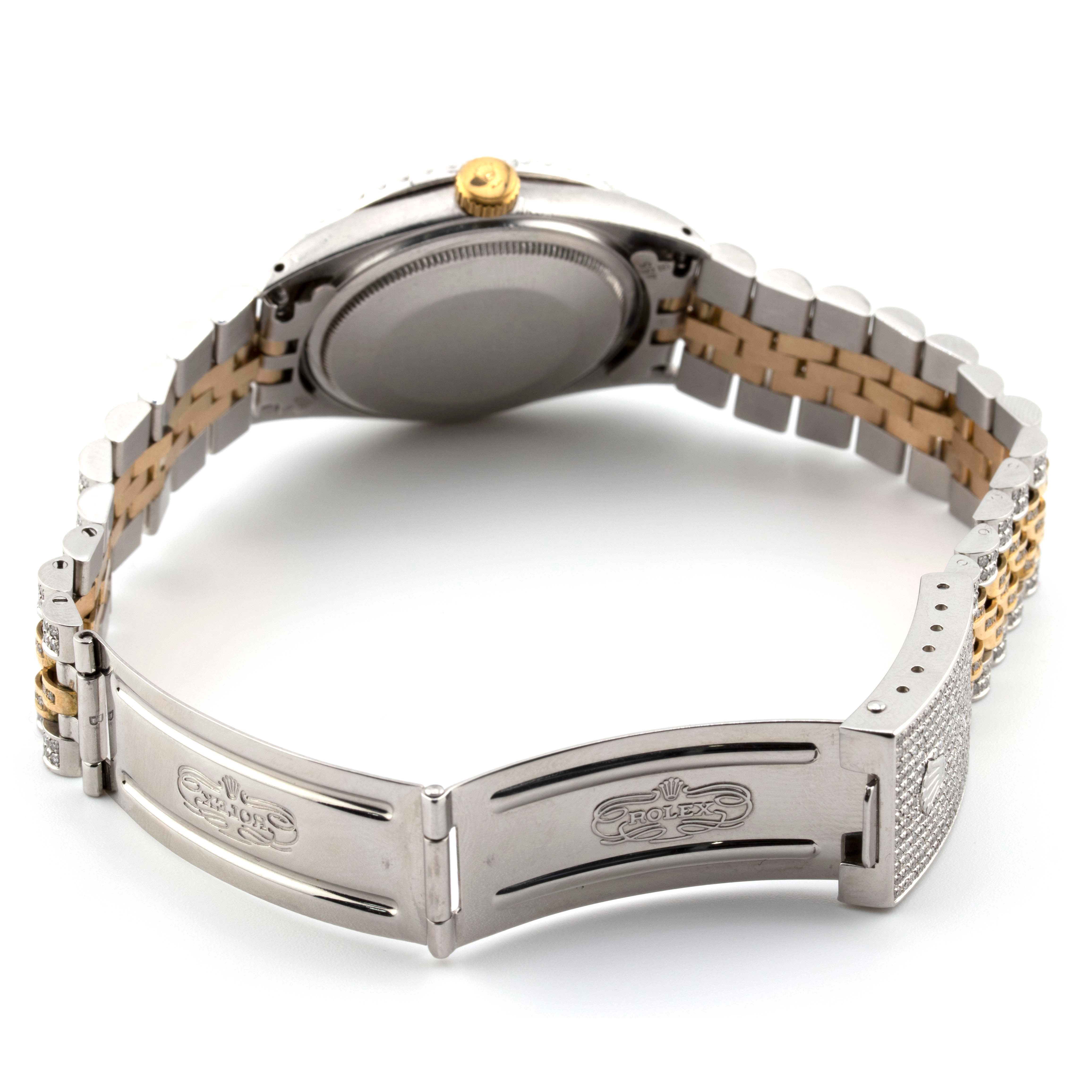 Rolex 36mm Datejust TwoTone Fully Iced Out Yellow Jubliee Band Single Row Natural Diamond Bezel MOP Roman Diamond Dial