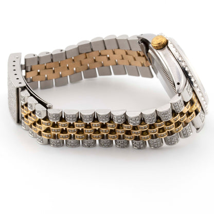 Rolex 36mm Datejust TwoTone Fully Iced Out Yellow Jubliee Band Single Row Natural Diamond Bezel MOP Roman Diamond Dial