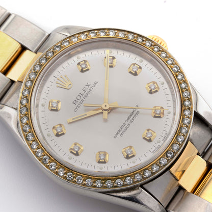 Rolex 36mm Datejust Two Tone SS / Yellow Oyster Band 1 Row Channel Set Diamond Bezel Cream Diamond Dial
