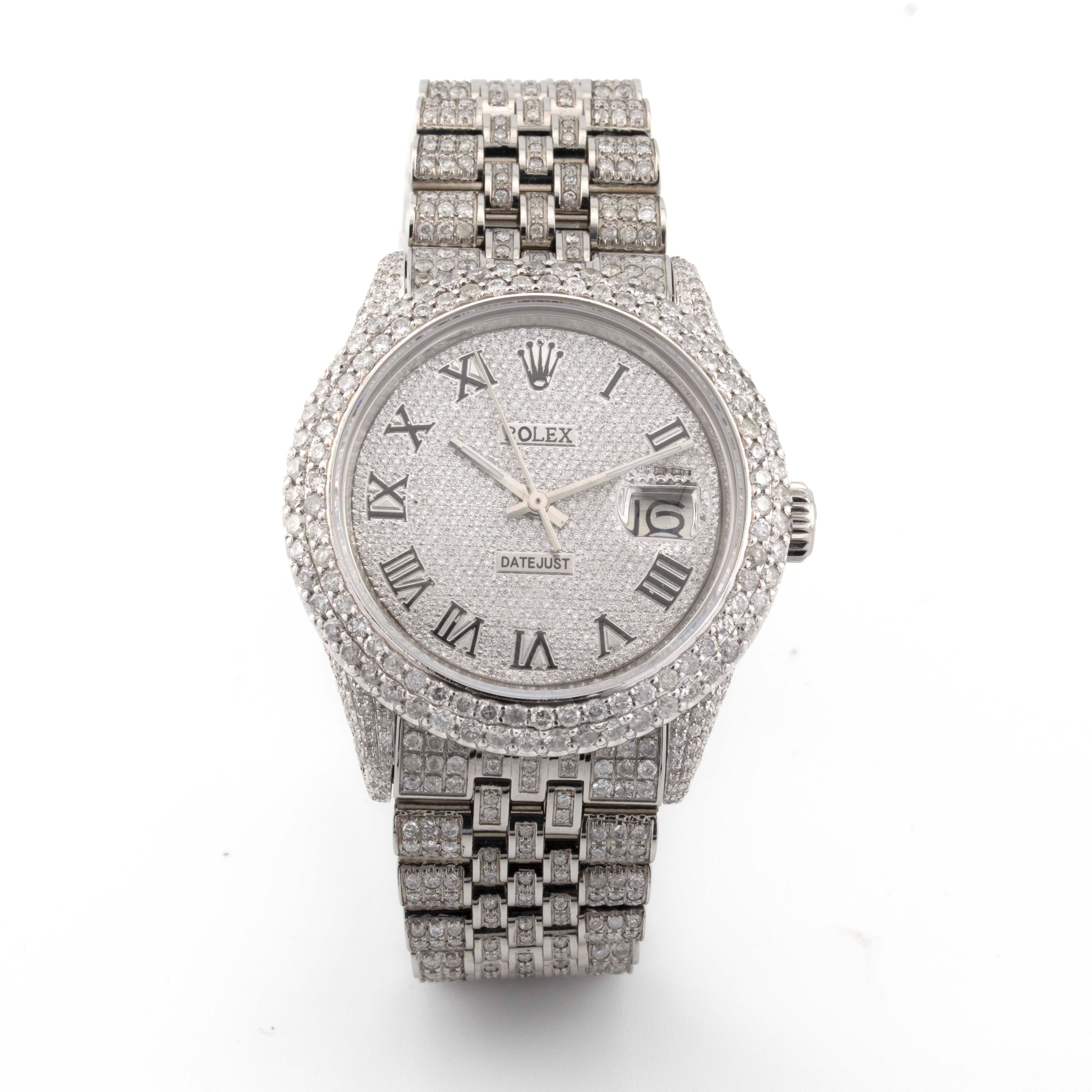 Rolex 36mm Datejust Fully Iced Out All White Jubilee Band Two Row Diamond Bezel Dial