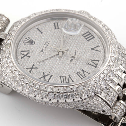 Rolex 36mm Datejust Fully Iced Out All White Jubilee Band Two Row Diamond Bezel Dial