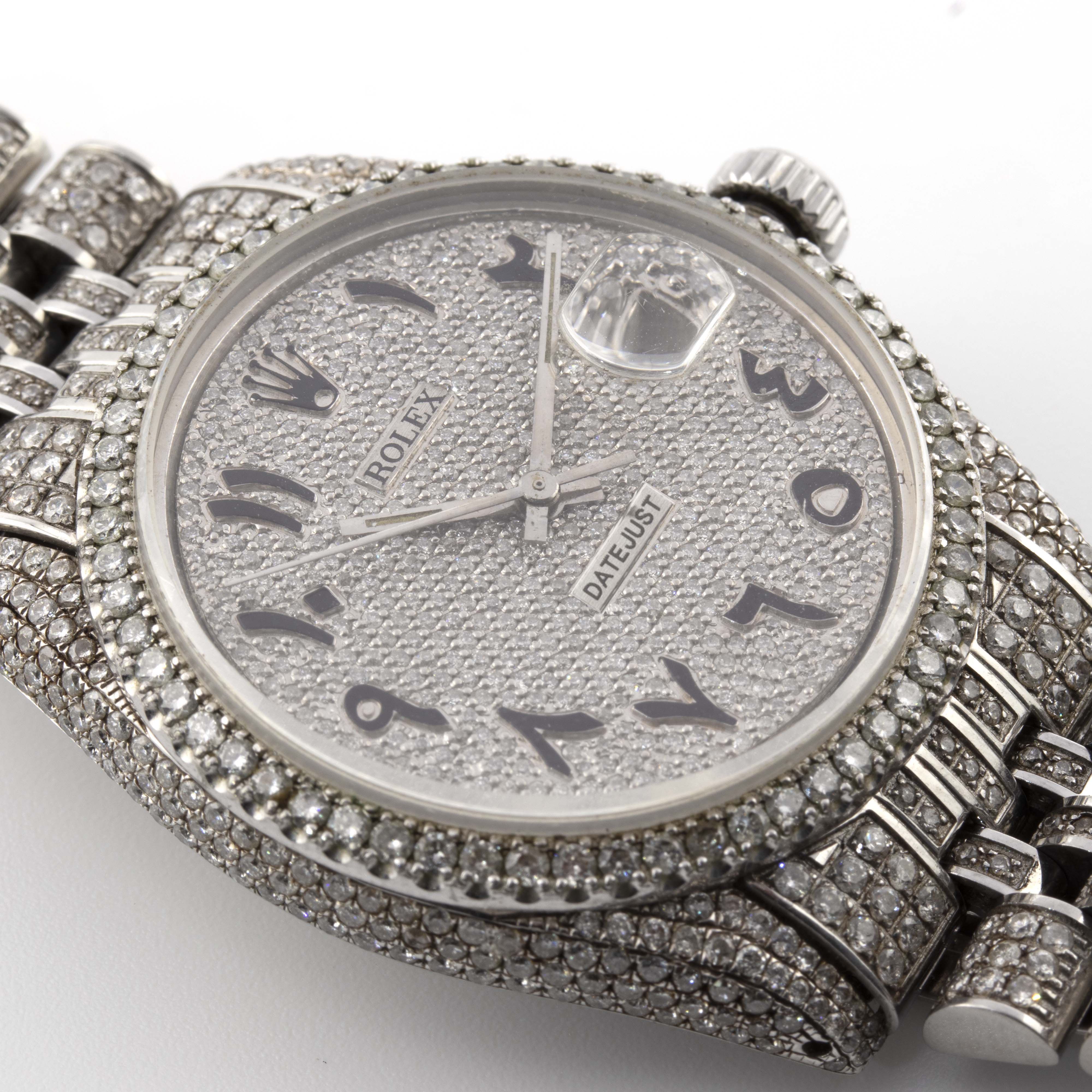 Rolex 36mm Datejust All White Fully Iced Out Jubliee Band Single Row Diamond Bezel Arabic Full Diamond Dial