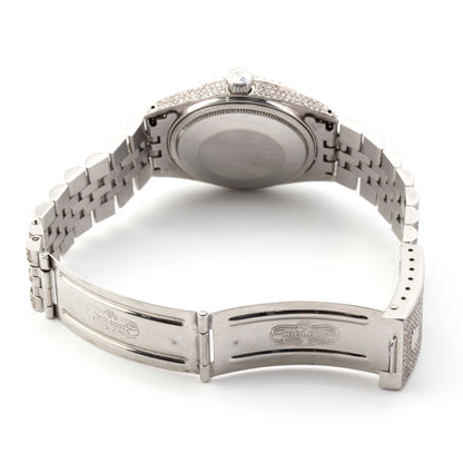 Rolex 36mm Datejust All White Fully Iced Out Jubliee Band Single Row Diamond Bezel Arabic Full Diamond Dial