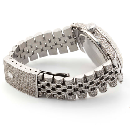 Rolex 36mm Datejust All White Fully Iced Out Jubliee Band Single Row Diamond Bezel Arabic Full Diamond Dial