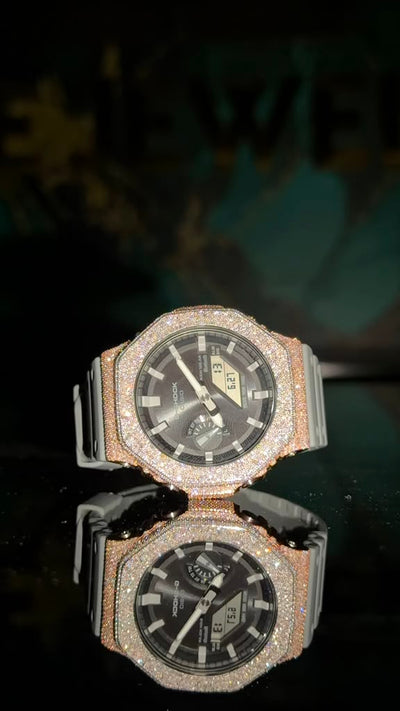 G-Shock GA2100 5CT Natural Diamond White/Rose Bezel Black Dial Grey Band Men Watch