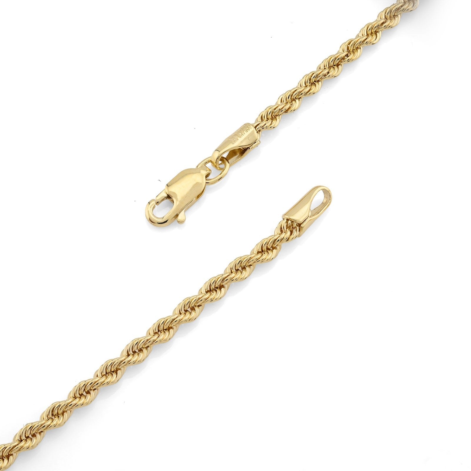 Bonded Rope Chain 4MM Real 1/10th 10k Yellow Gold 925 Silver 22In 4.3gm Necklace - Elite Jewelers - Necklaces & Chains