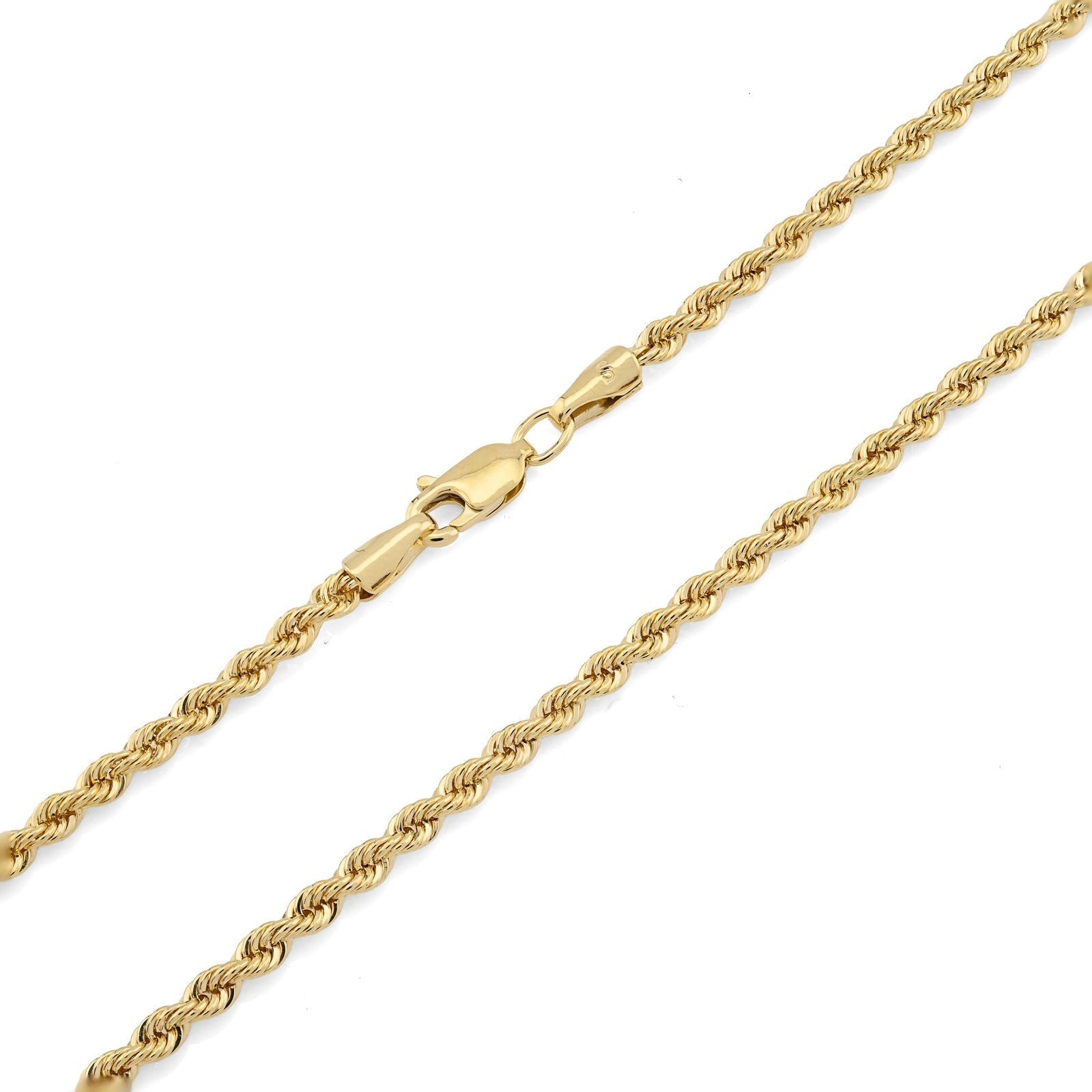 Bonded Rope Chain 4MM Real 1/10th 10k Yellow Gold 925 Silver 22In 4.3gm Necklace - Elite Jewelers - Necklaces & Chains