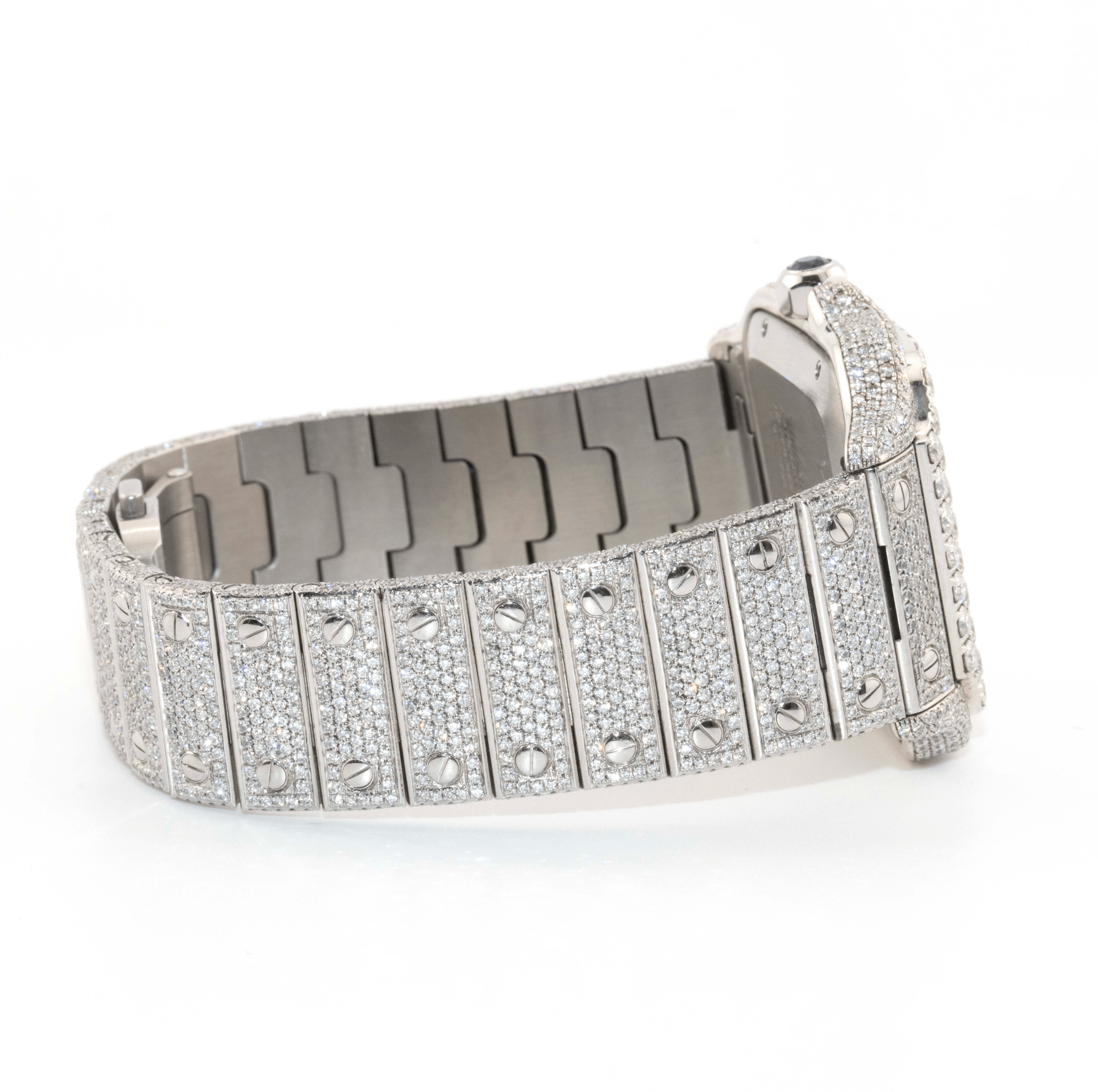 Cartier 40mm Iced Out Roman Dial All White 2 Row Diamond Bezel - Elite Jewelers - Luxury Watch