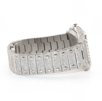 Cartier 40mm Iced Out Roman Dial All White 2 Row Diamond Bezel - Elite Jewelers - Luxury Watch