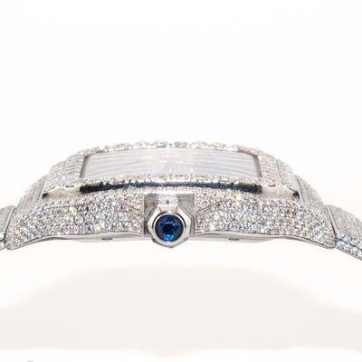 Cartier 40mm Iced Out Roman Dial All White 2 Row Diamond Bezel - Elite Jewelers - Luxury Watch