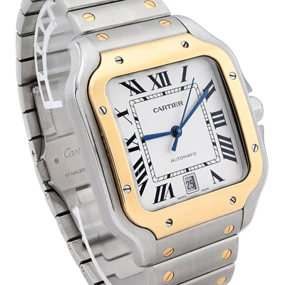 Cartier De Santos 40MM Gold and Steel 2 Tone Roman Dial All original FULL SET Watch - Elite Jewelers - Luxury Watch