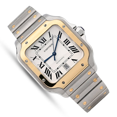 Cartier De Santos 40MM Gold and Steel 2 Tone Roman Dial All original FULL SET Watch - Elite Jewelers - Luxury Watch