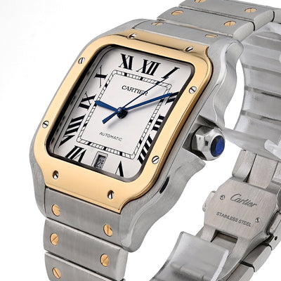 Cartier De Santos 40MM Gold and Steel 2 Tone Roman Dial All original FULL SET Watch - Elite Jewelers - Luxury Watch