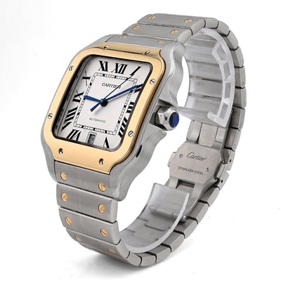 Cartier De Santos 40MM Gold and Steel 2 Tone Roman Dial All original FULL SET Watch - Elite Jewelers - Luxury Watch