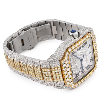 Cartier Santos 2 Tone Yellow & White 40MM 18CT Lab Diamond Watch - Elite Jewelers - Luxury Watch