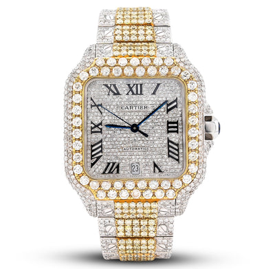 Cartier Santos 2 Tone Yellow & White 40MM 18CT Lab Diamond Watch - Elite Jewelers - Luxury Watch