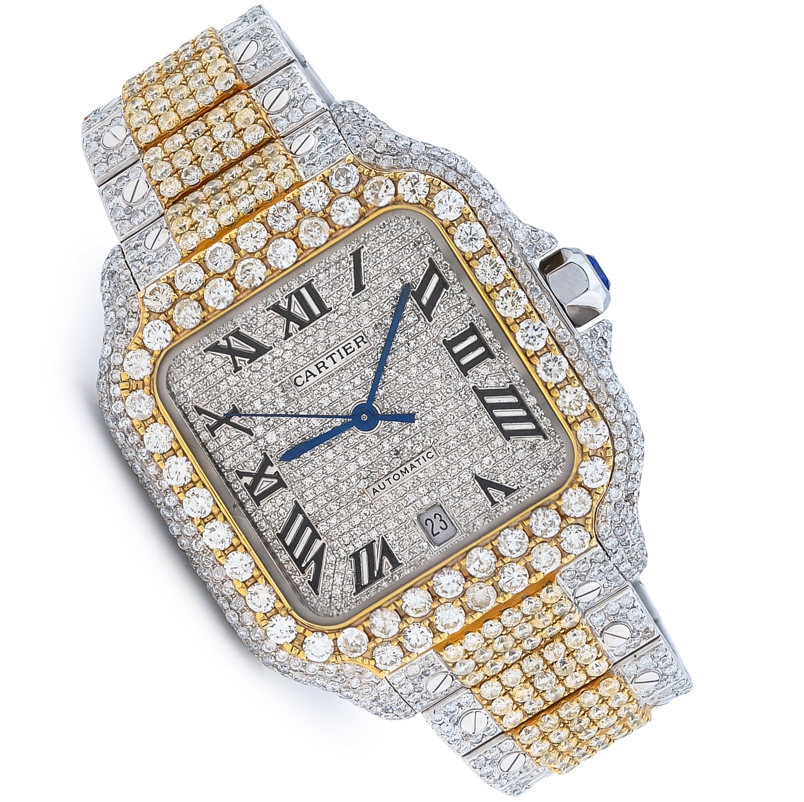 Cartier Santos 2 Tone Yellow & White 40MM 18CT Lab Diamond Watch - Elite Jewelers - Luxury Watch
