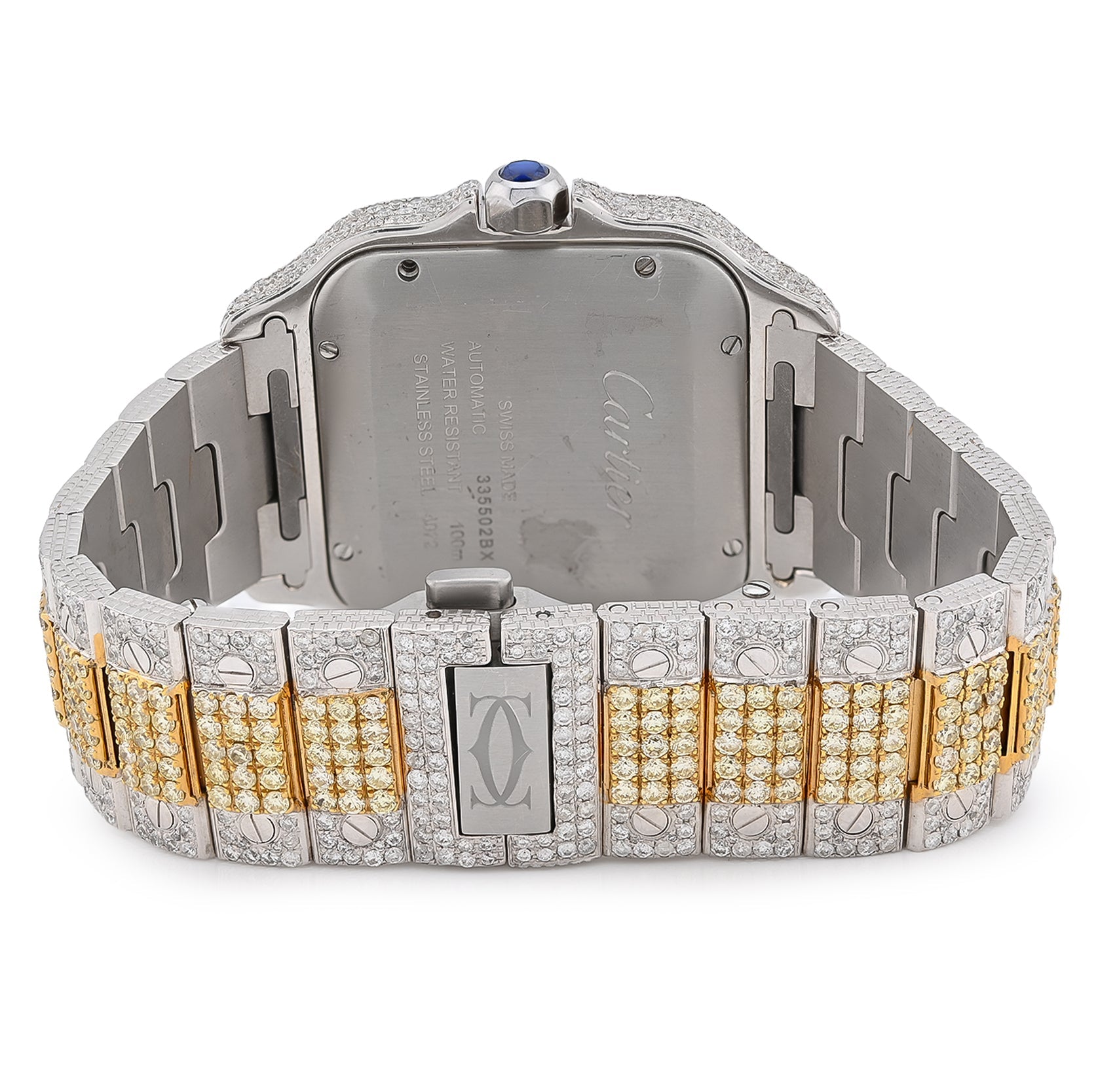 Cartier Santos 2 Tone Yellow & White 40MM 18CT Lab Diamond Watch - Elite Jewelers - Luxury Watch