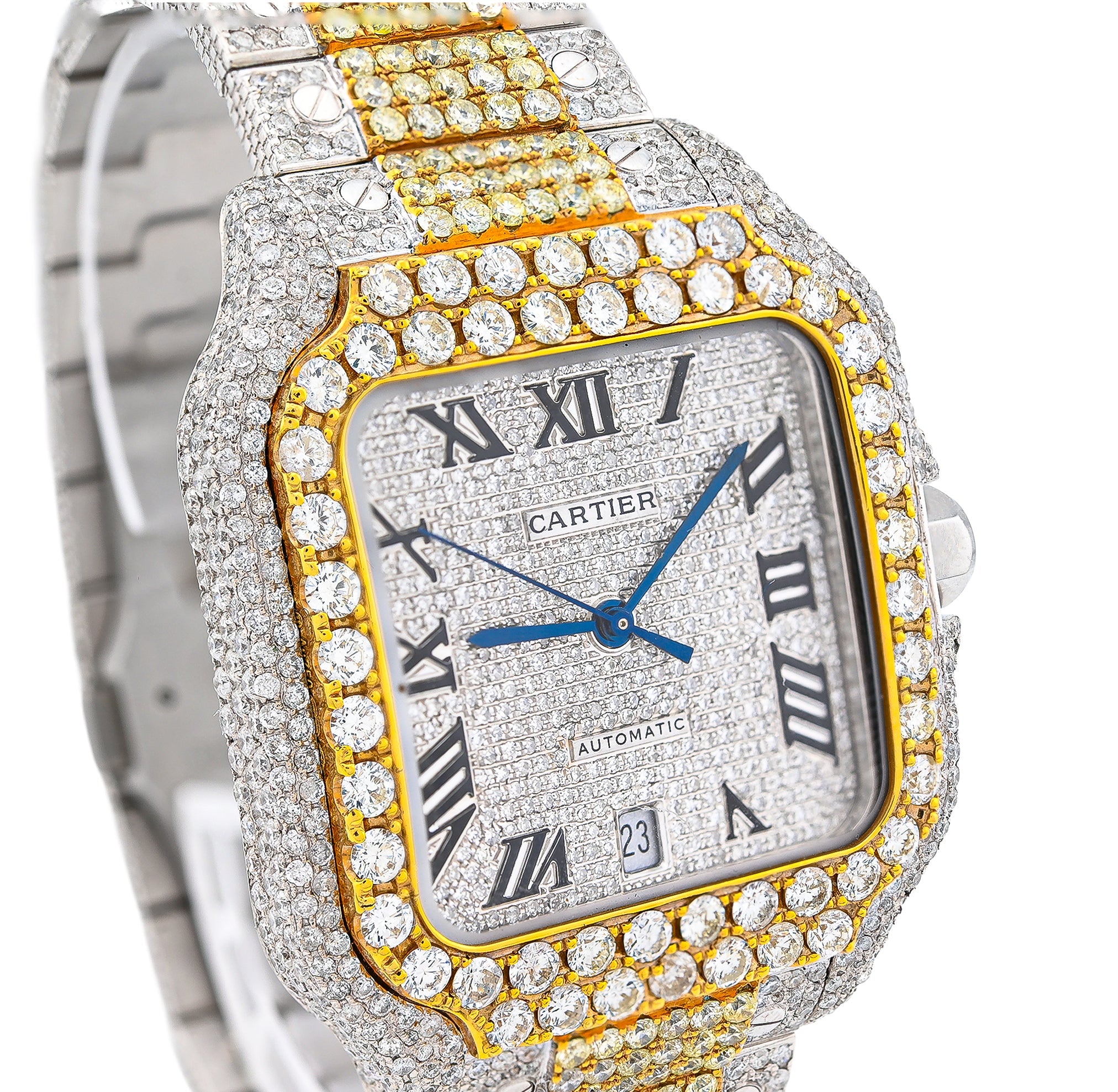 Cartier Santos 2 Tone Yellow & White 40MM 18CT Lab Diamond Watch - Elite Jewelers - Luxury Watch